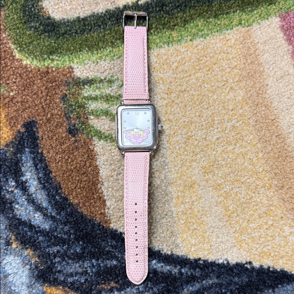 VINTAGE PINK PANTHER WATCH FAUX LEATHER
